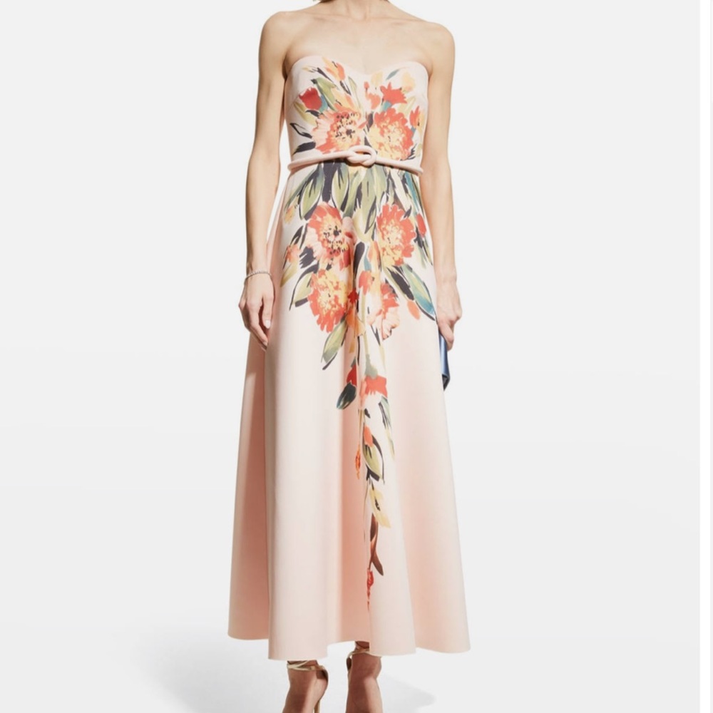 BADGLEY MISCHKA Floral Strapless Scuba Dress